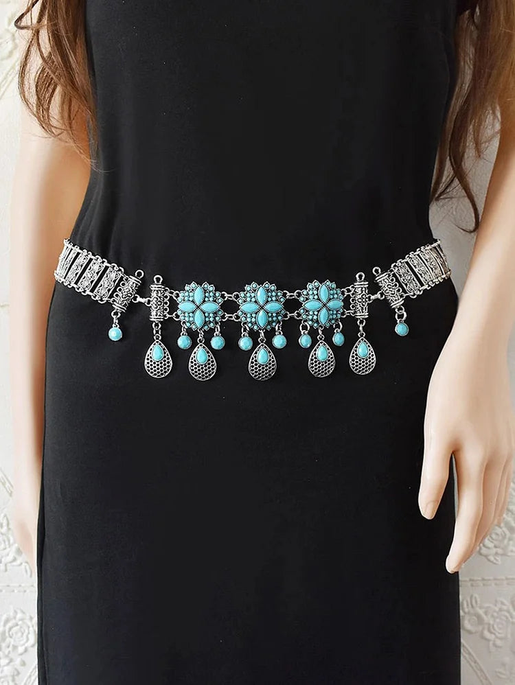 Vintage Turquoise Water Drop Tassel Belt