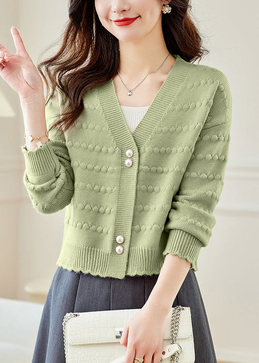 Vogue Green V Neck Button Knit Coat Fall