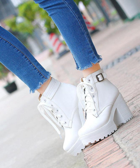 White Cross Strap Platform Boots