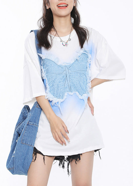 O Neck White Cozy Cotton Shirts Summer