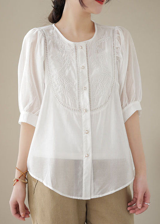 Summer fashion White patchwork embroidered wrinkle cotton shirt