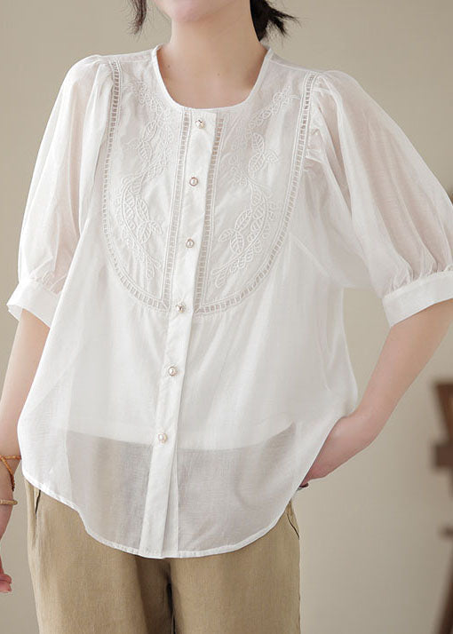 Summer fashion White patchwork embroidered wrinkle cotton shirt