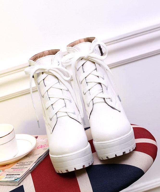 White Cross Strap Platform Boots