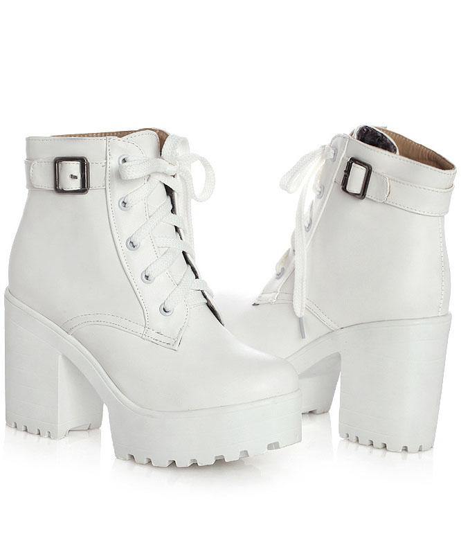 White Cross Strap Platform Boots