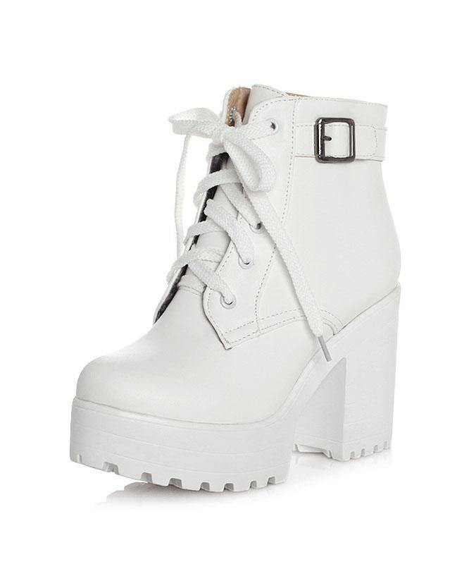 White Cross Strap Platform Boots