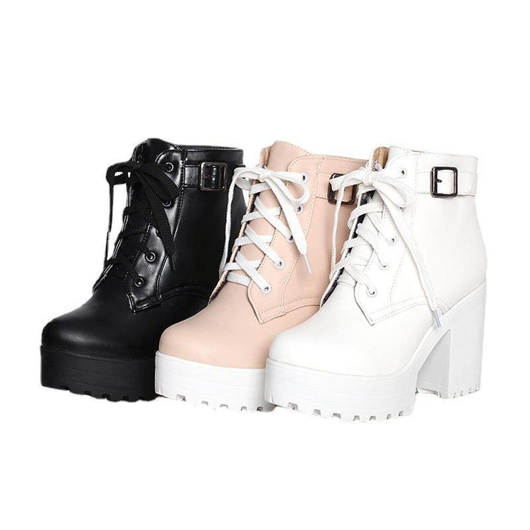 White Cross Strap Platform Boots