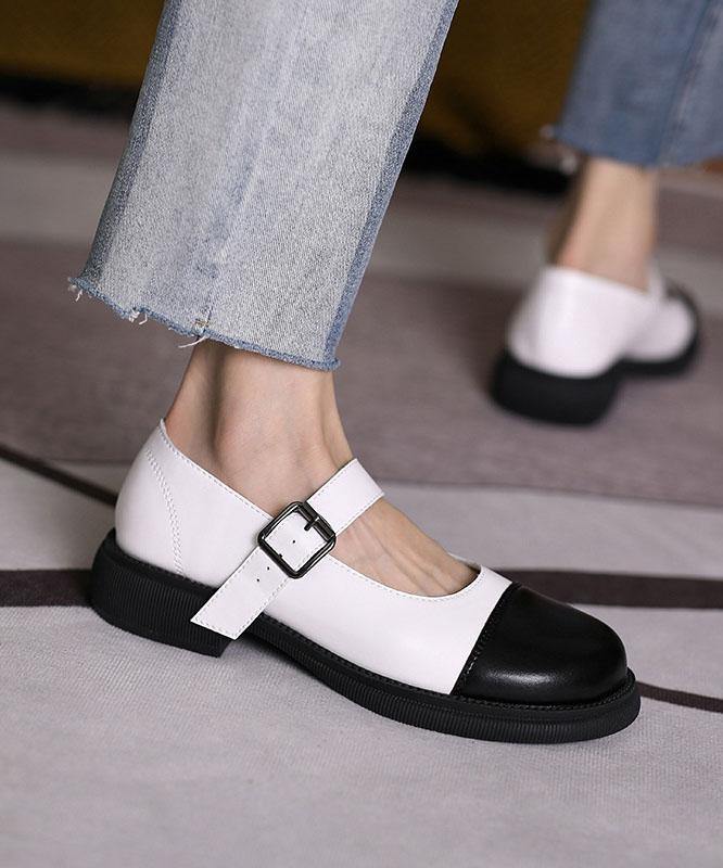 Fashion White Faux Leather Splicing Flat Feet Shoes