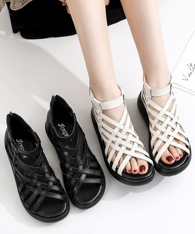 White Platform Zipperzippered Flat Sandals