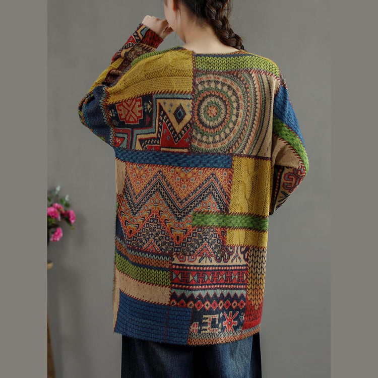 Winter Abstract Pattern Knitted Blouse Casual O Neck Knitted t Shirt