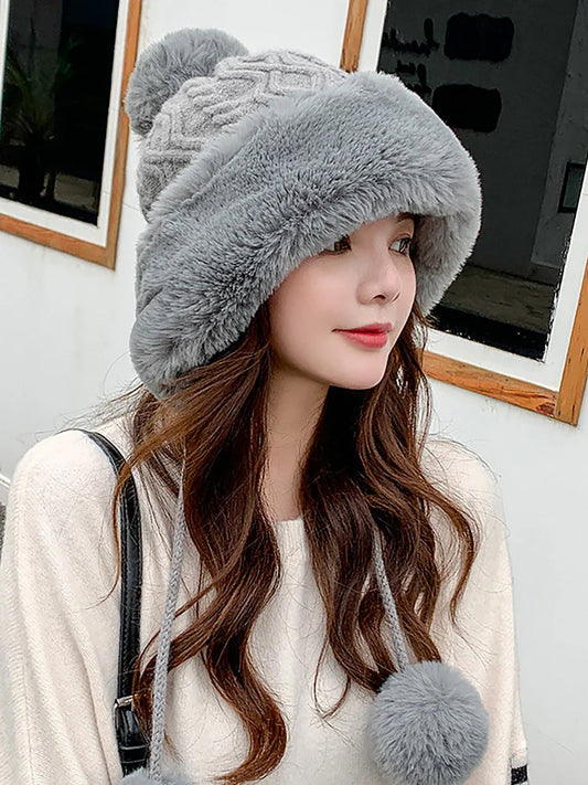 Winter Women Thicken Warm Hairball Hat