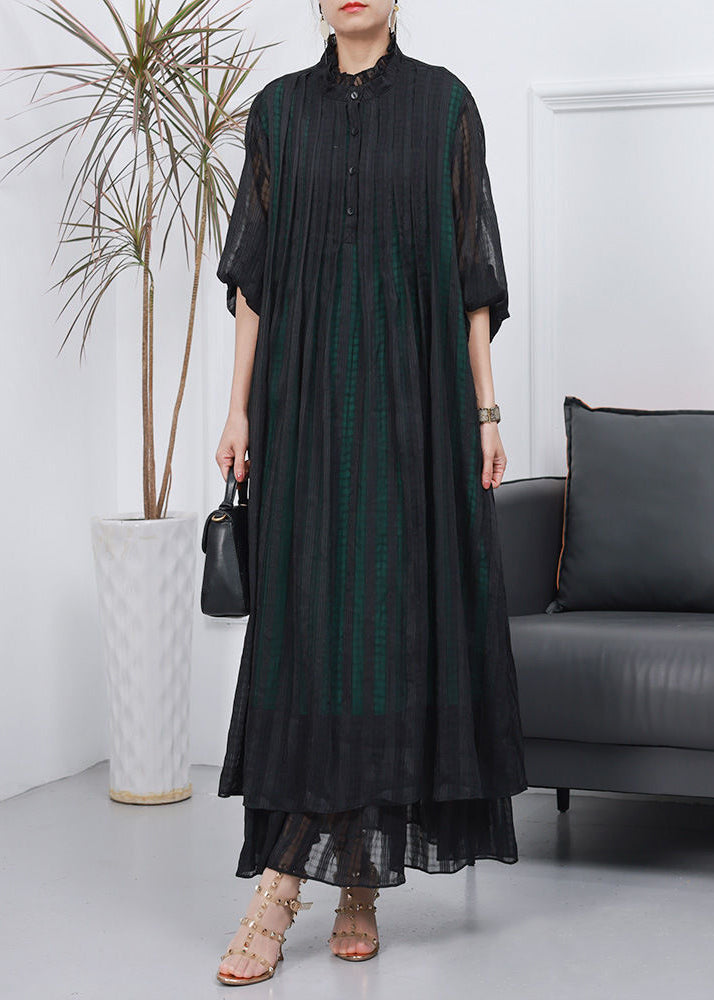 Women's Black Oversized Crinkled Cotton Long Dress Spring