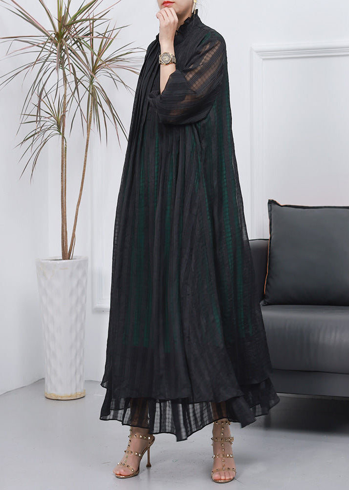 Women's Black Oversized Crinkled Cotton Long Dress Spring