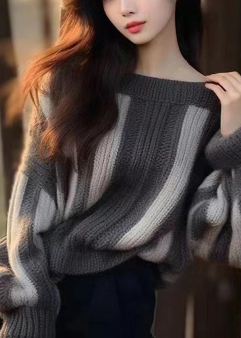 Women Grey Original Design Cozy Knit Sweater Winter