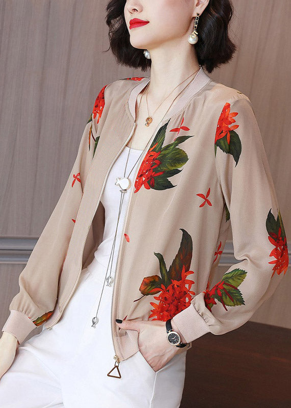 O-neck printed zipper chiffon sunscreen women's summer coat