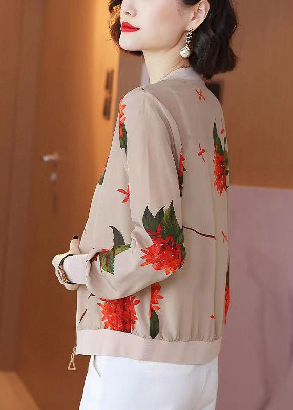 O-neck printed zipper chiffon sunscreen women's summer coat