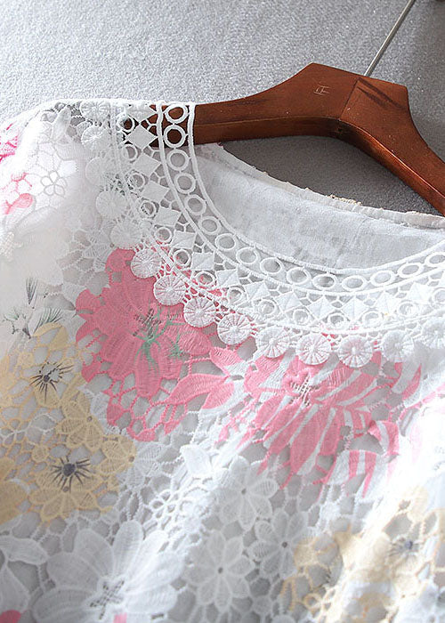 Blue Hollow Out Lace Shirts Embroidered Bracelet Sleeve