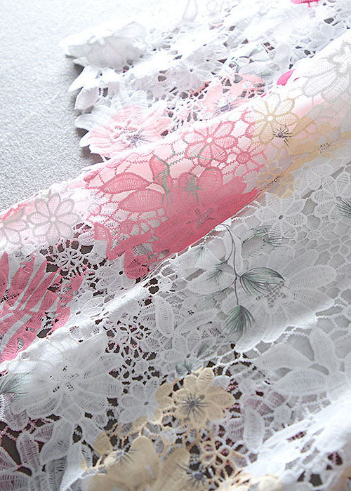 Blue Hollow Out Lace Shirts Embroidered Bracelet Sleeve