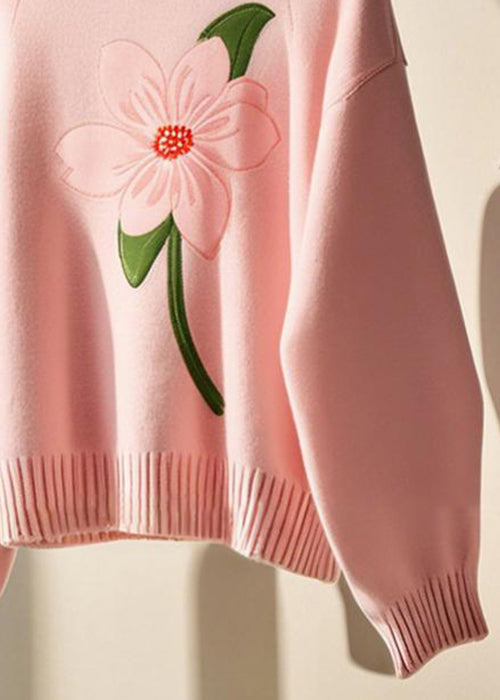 Women Pink O Neck Cozy Knit Sweater Fall