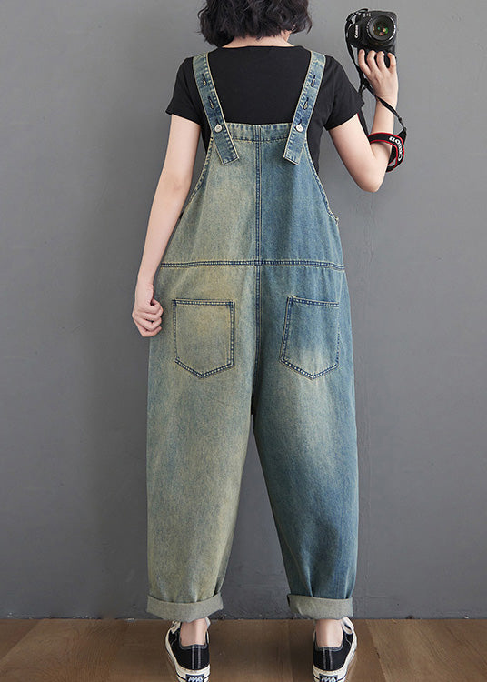 Women Washed Blue Patchwork Comfort Denim Long Jumpsuit