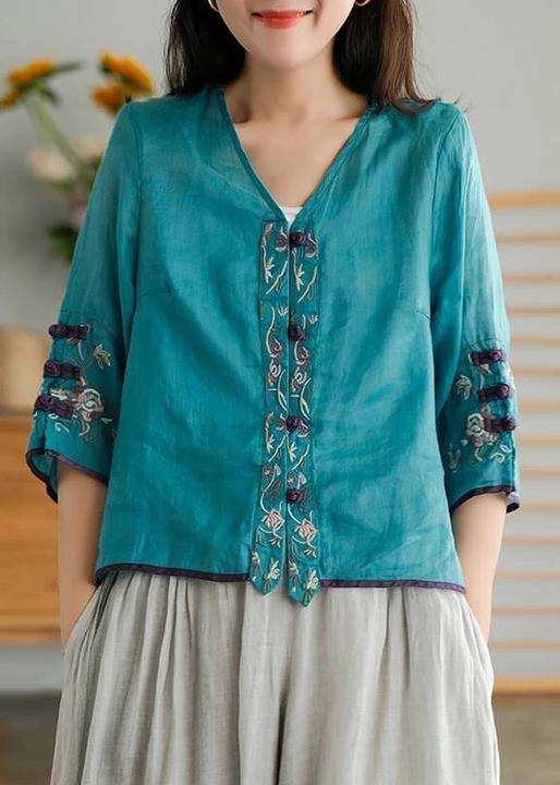 Yellow Casual Linen Cardigan Ladies Embroidered Shirt