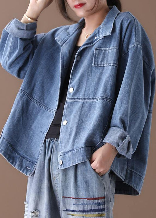 Women stand collar fine casual coats denim blue coats