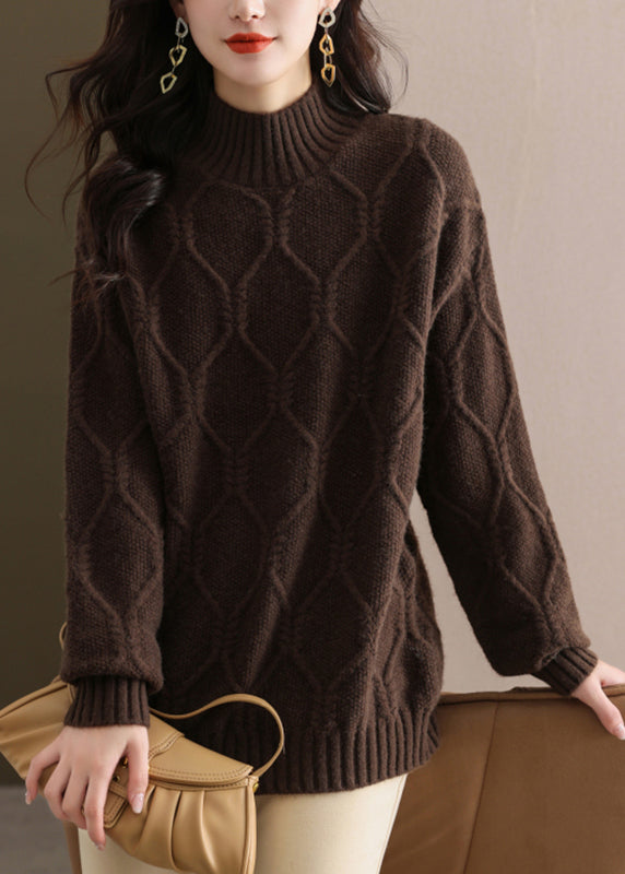 Women Coffee Turtleneck Cotton Knit Sweaters Winter