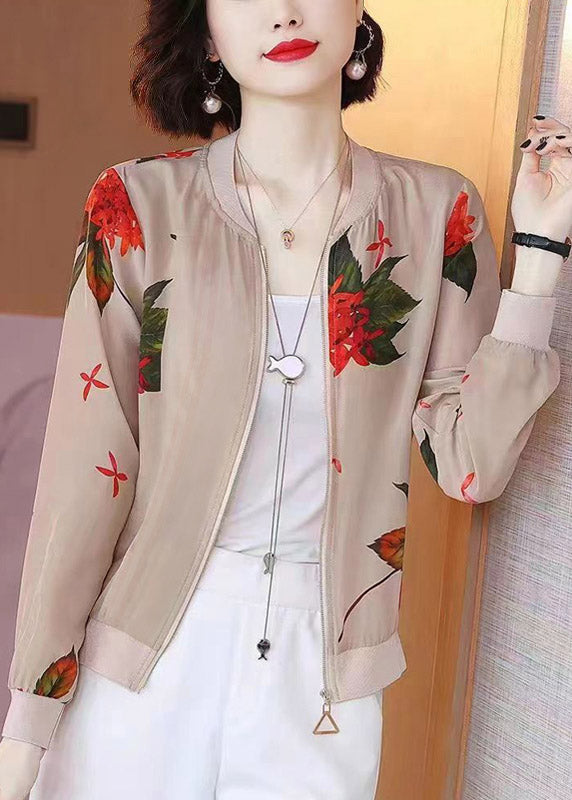 O-neck printed zipper chiffon sunscreen women's summer coat