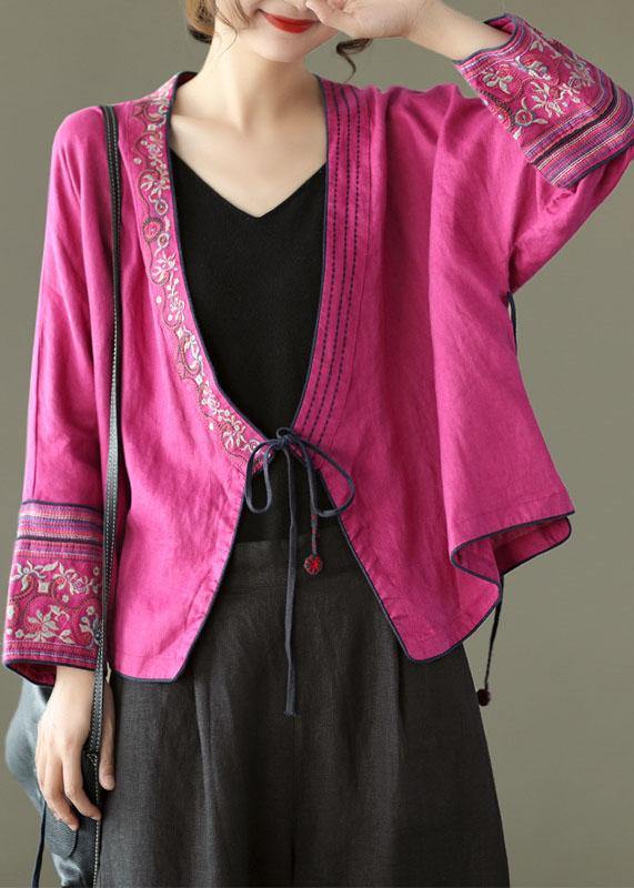 Women Red Embroideried Long sleeve Linen Shirt