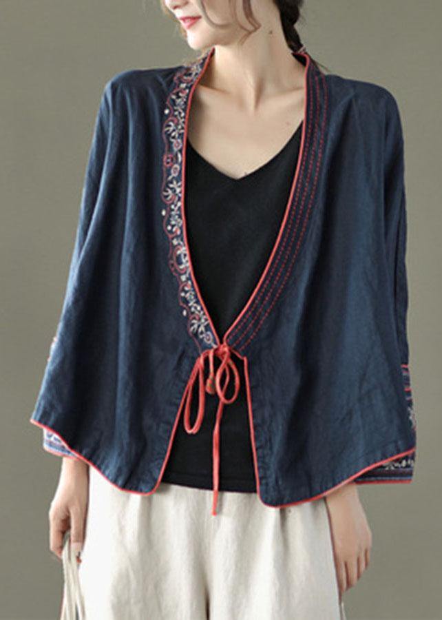 Women Red Embroideried Long sleeve Linen Shirt