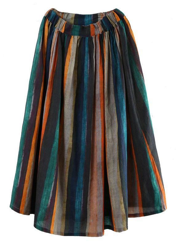 Women Striped A Line Retro Print Skirts Linen