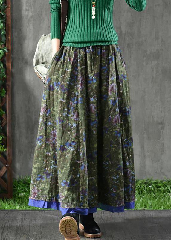 Women Velour Red Floral Skirt Maxi Length