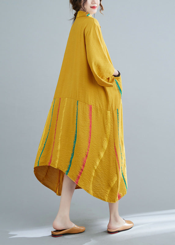 Yellow Peter Pan Collar Button Half Sleeve Long Shirt Dress