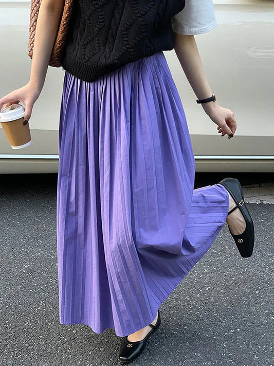 Fantasy Purple Elasticity High Waisted Pleated A-Line Skirt