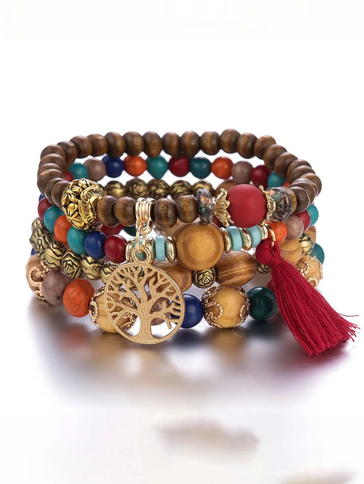 Bohemian Fringe Ursime Beaded Layered Bracelet