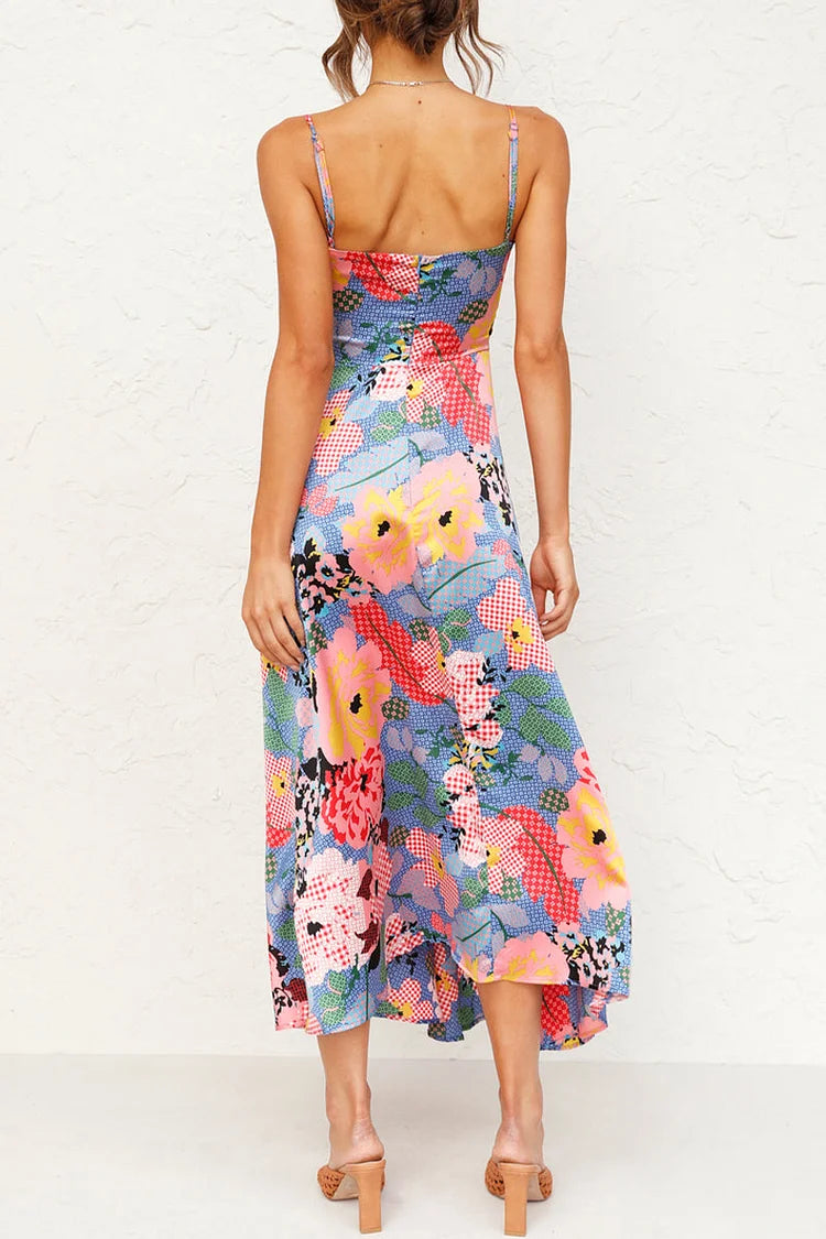 Elegant Floral Slit V Neck Sling Dress