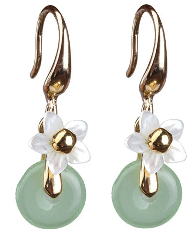 Regular Green Jade Shell Flower Drop Earrings