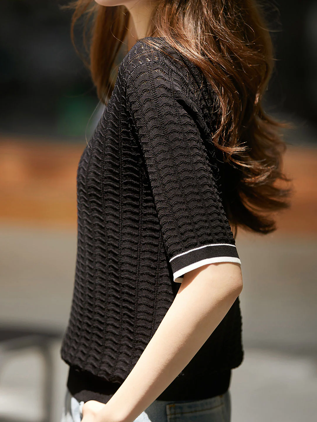 Elegant Round Neck Knit Short Sleeve Shirt Top