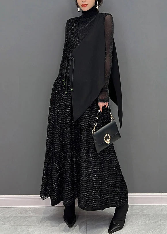 Black Fashion Sleeveless Vest And Skirts Two Piece Set