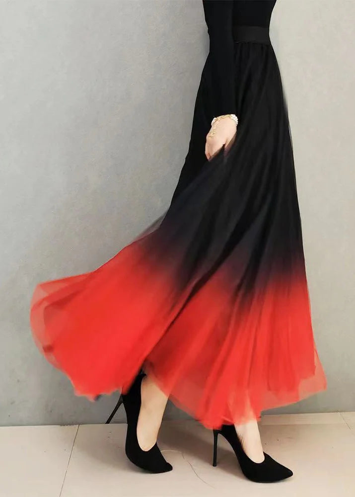 Spring Summer Gradient Color High Waist Exra Large Hem Skirts