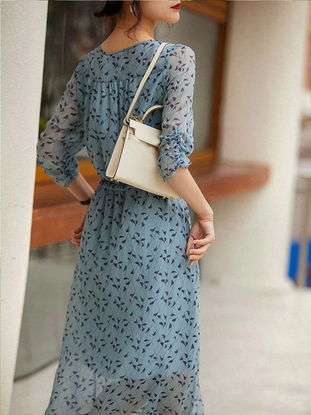 Elegant Round Neck Printed Department Short Sleeve Dress