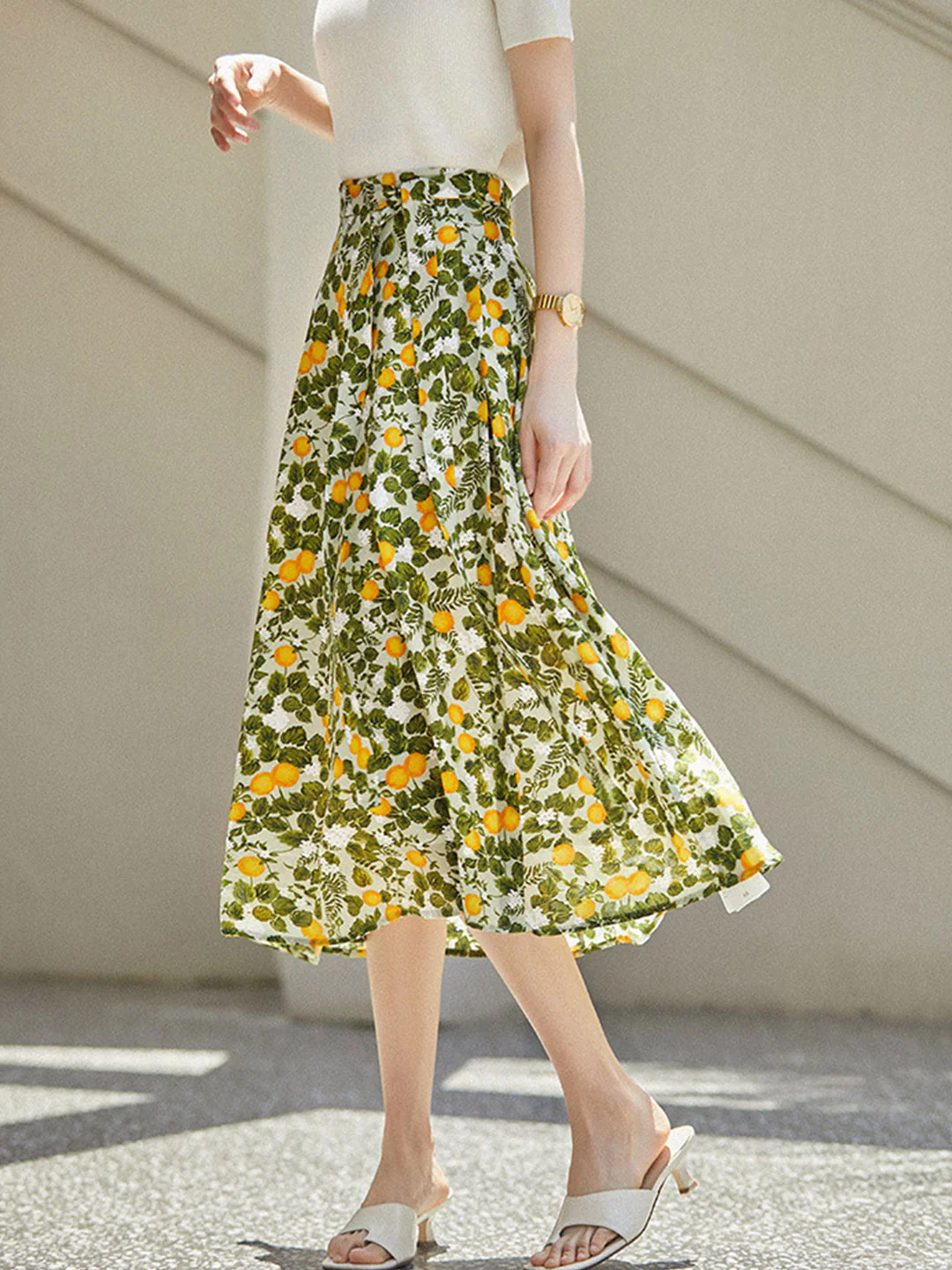 Elegant Color Clash Printed Strappy Half-body Skirt