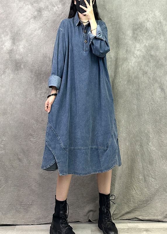 Art Blue  Embroidered Denim Short Sleeve Dress