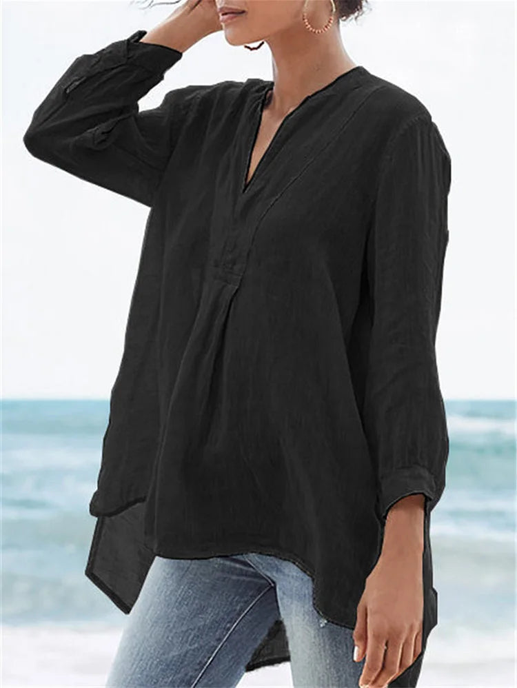 Classic Solid Color Linen Loose Top