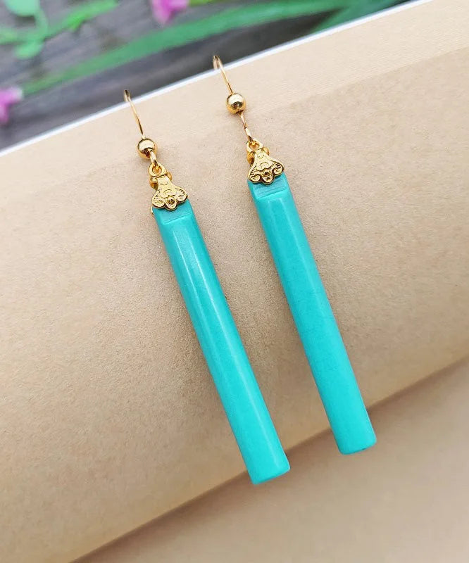 Women Green 14K Gold Turquoise Drop Earrings