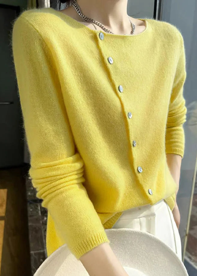 Simple Style Apricot O Neck Button Woolen Sweater Tops Fall