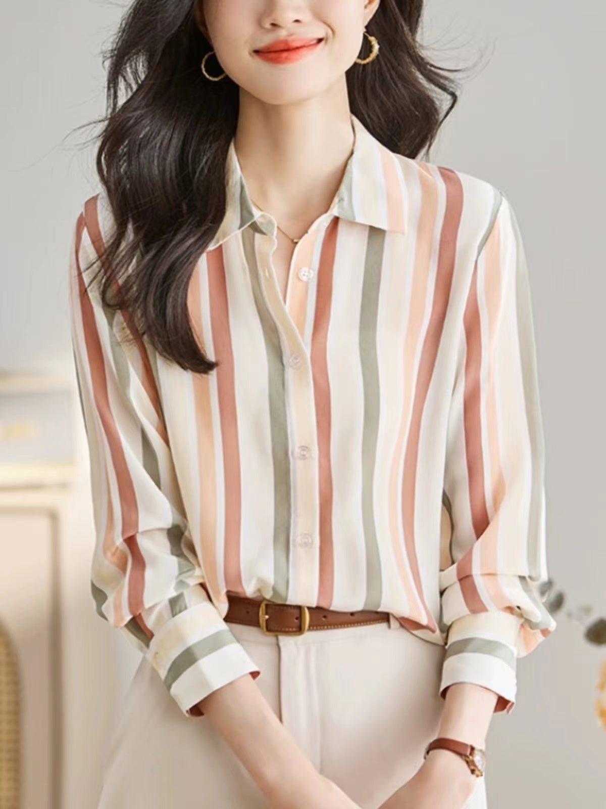 Vintage V-Neck Striped Short Sleeve Shirt