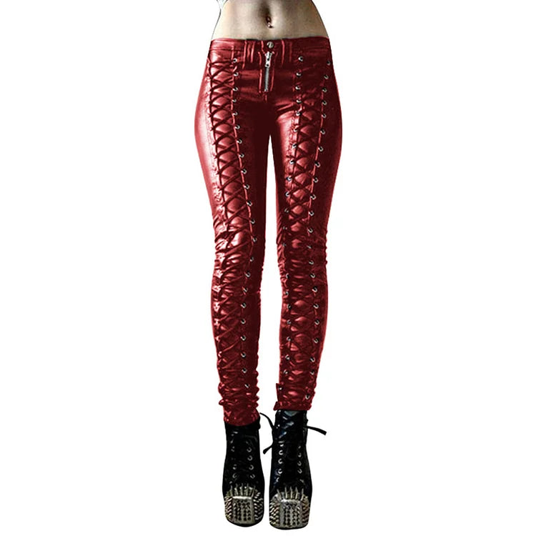 Steampunk Women Faux Leather Pants