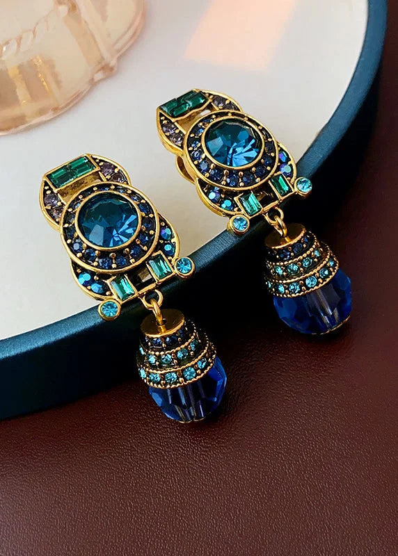 Novelty Blue Overgild Zircon Crystal Drop Earrings