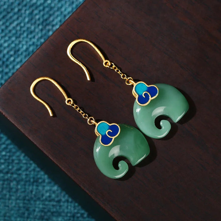 Elephant Imitation Hetian Jade Vintage Style Earrings