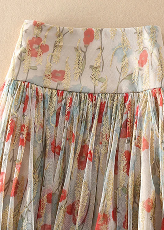 Fitted Zip Up Print wrinkled Tulle Skirt